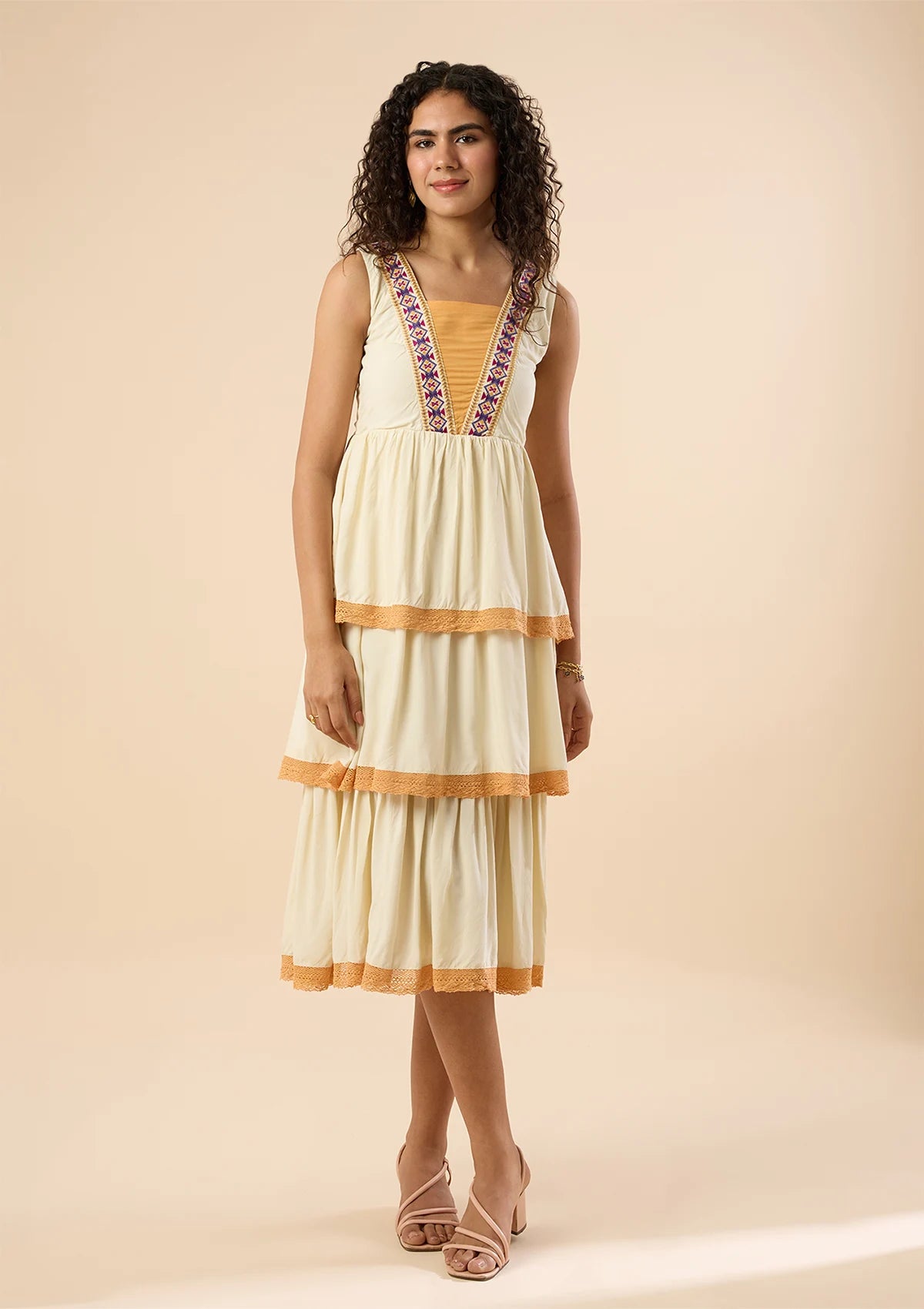 Tierra Midi Embroidered Tier Dress price for women at IshqME