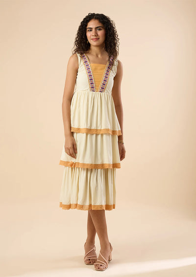 Tierra Midi Embroidered Tier Dress price for women at IshqME