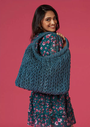 Denim Smocked Tote Bag