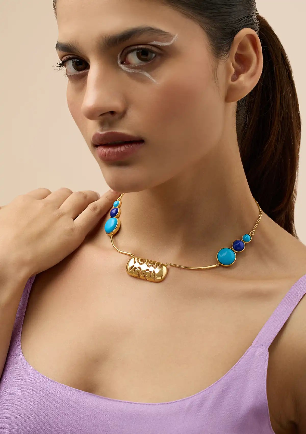 Turquoise lapis lazuli gold plated necklace for women