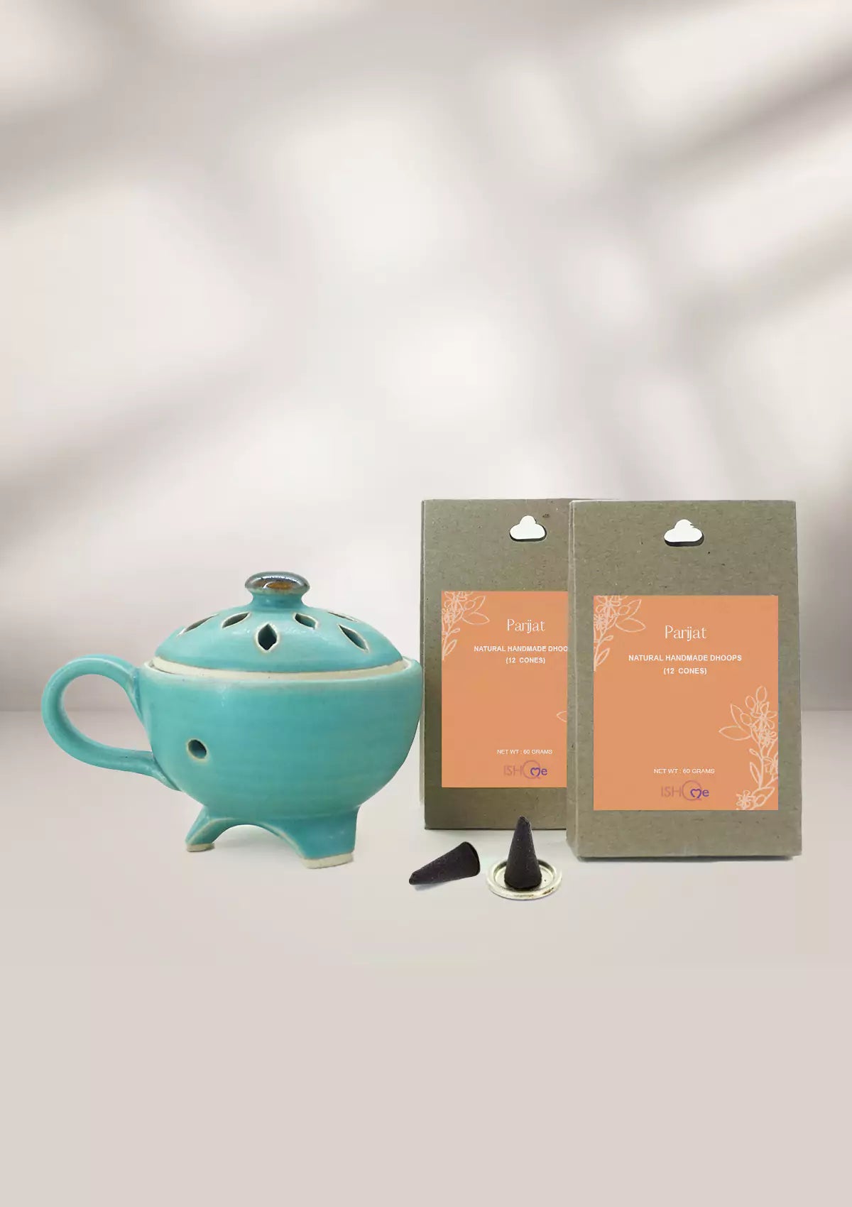Dhoop stand and cone set in Turquoise Sea
