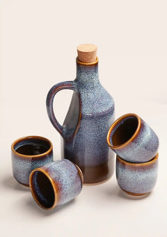 Water Jug with Glasses - Cream and Blue