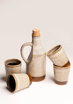 Water Jug with glasses - Cream and brown