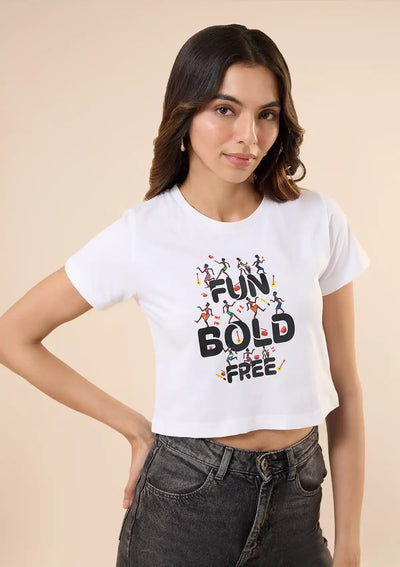Graphic Print Crop Top White
