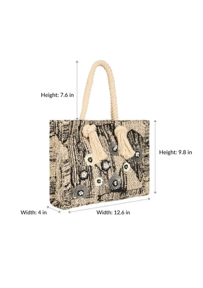 Women's jacquard blossom tassled bag