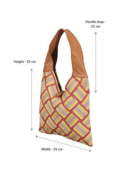Women's brown basket weave beach bag
