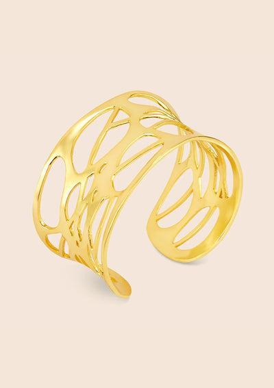 Women's gold plated chunky cutwork cuff bracelet