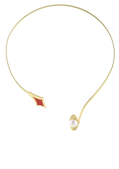 Women's gold plated enamel pearl choker
