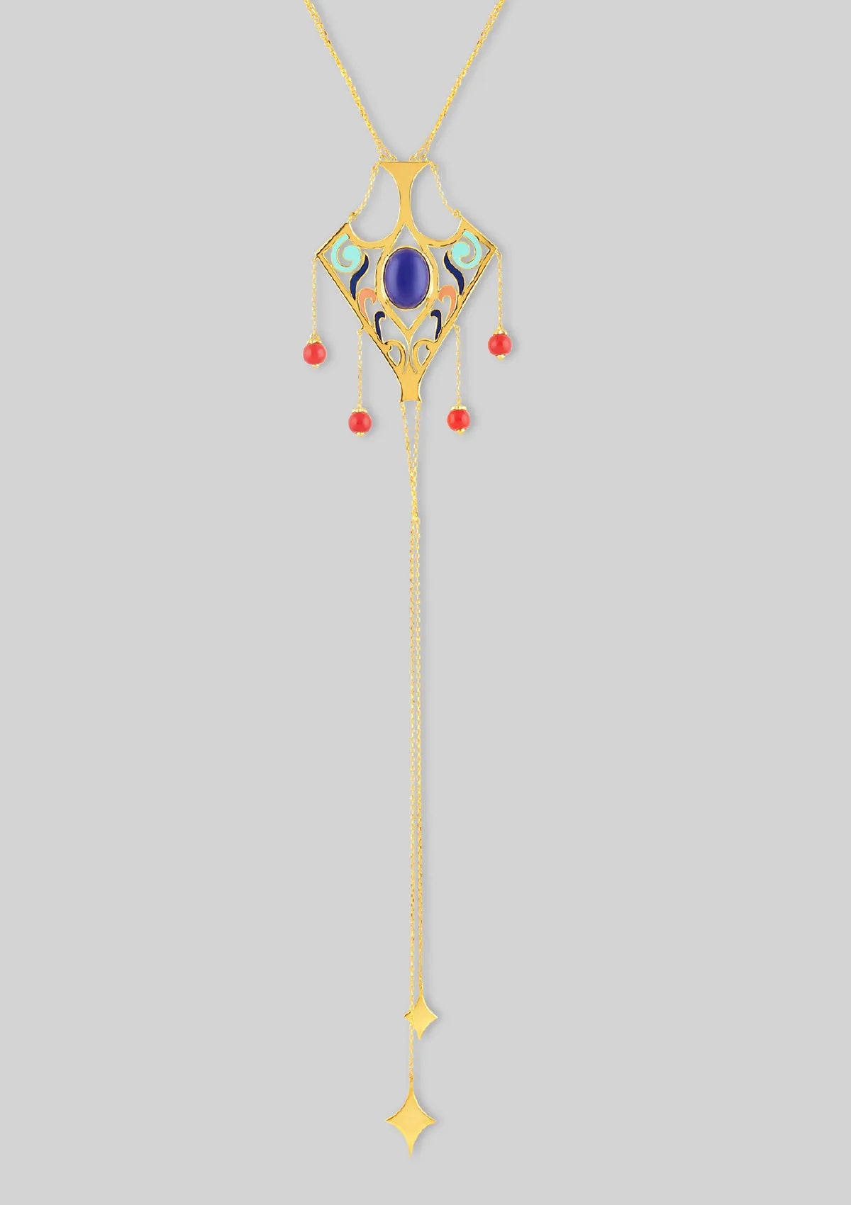 Women's gold plated coral lapis lazuli necklace