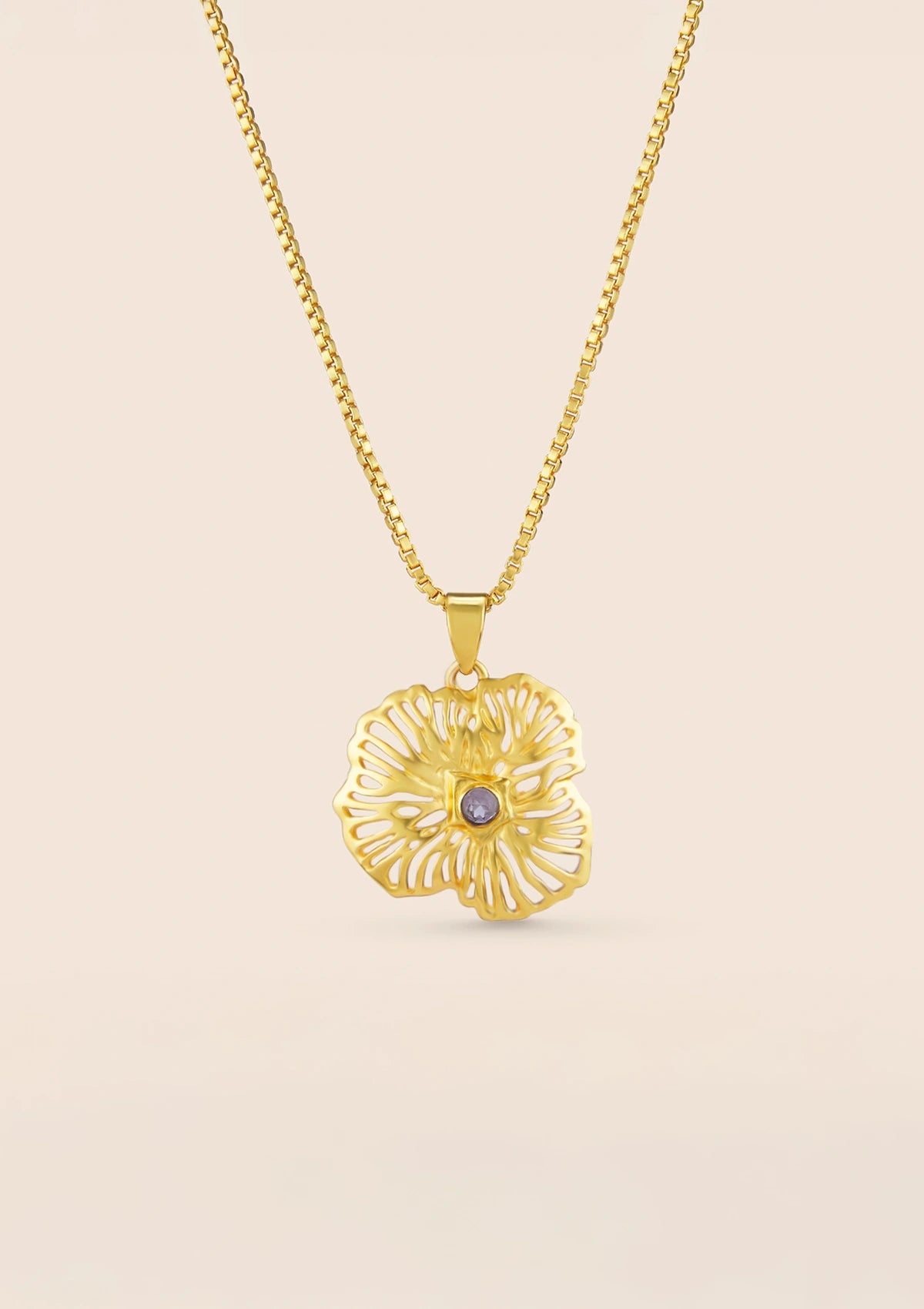 Women's gold plated amethyst studded pendant necklace