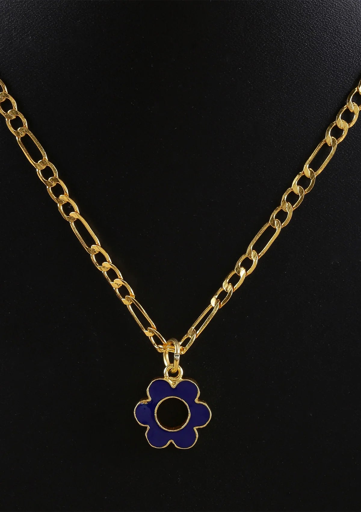 Women's gold plated neon daisy flower blue pendant necklace