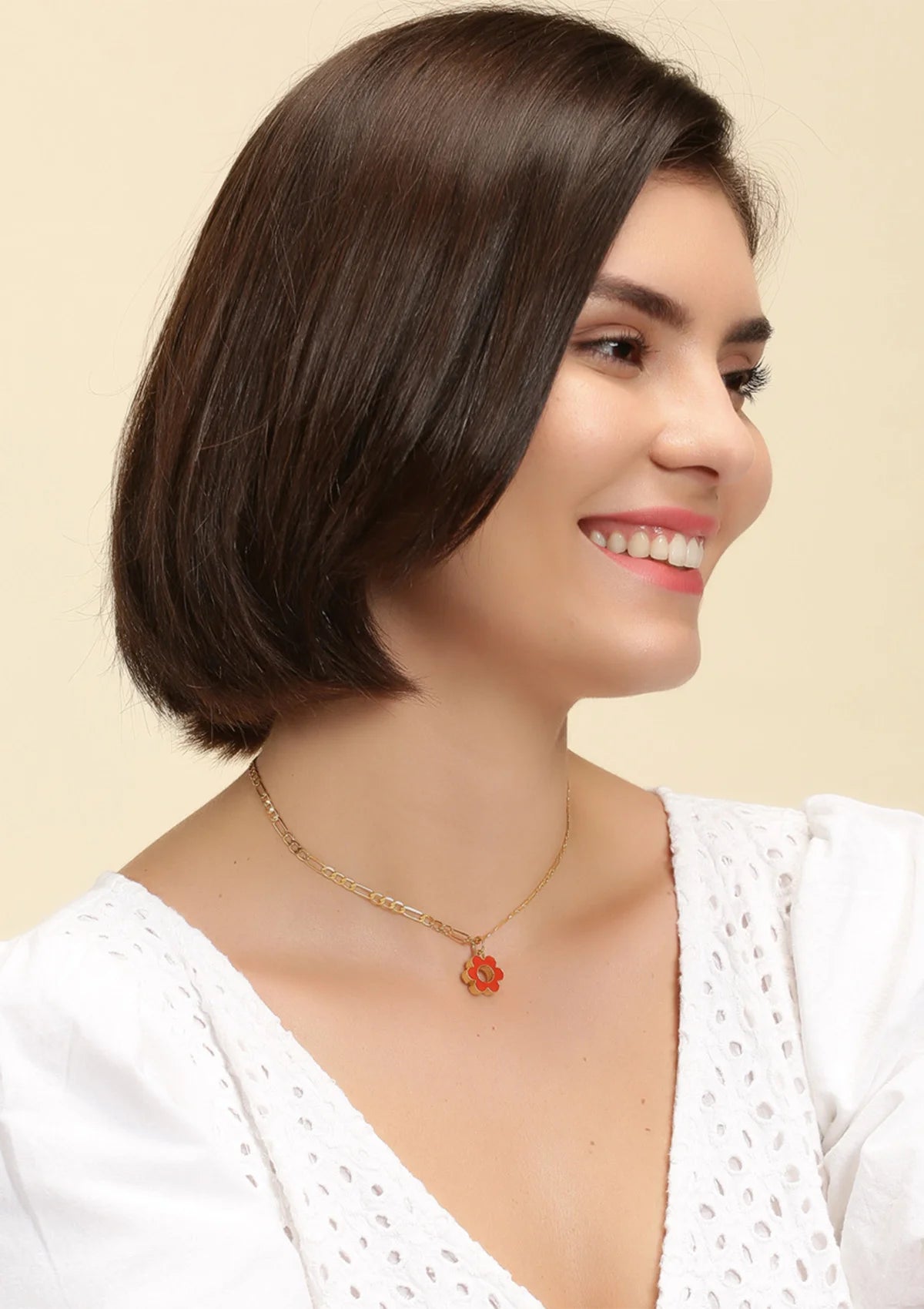 Women's gold plated neon daisy flower orange pendant necklace