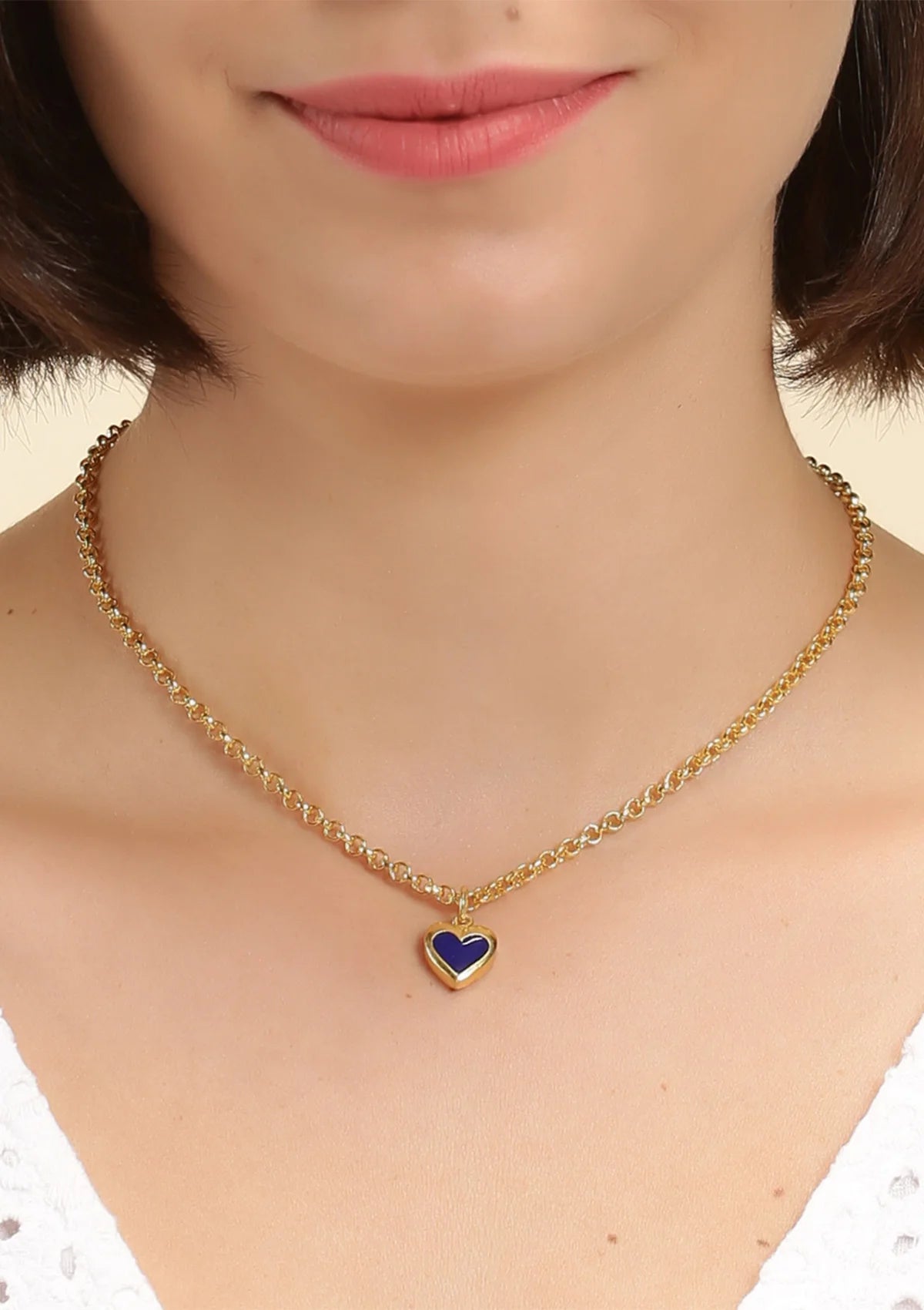 Women's gold plated neon heart blue pendant necklace