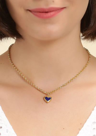 Women's gold plated neon heart blue pendant necklace