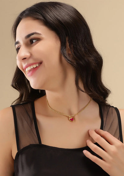 Women's gold plated neon heart pink pendant necklace