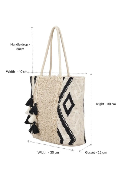 Women's cream tufted jacquard tote bag