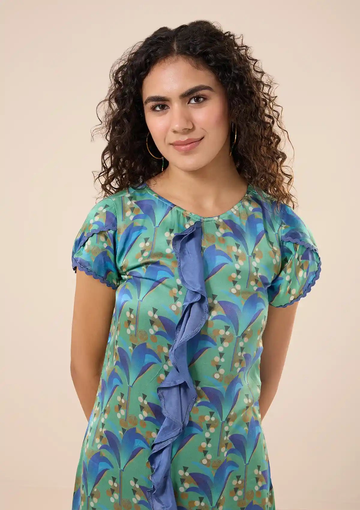 Yuri Printed Floral Ruffle Dress for women by IshqME