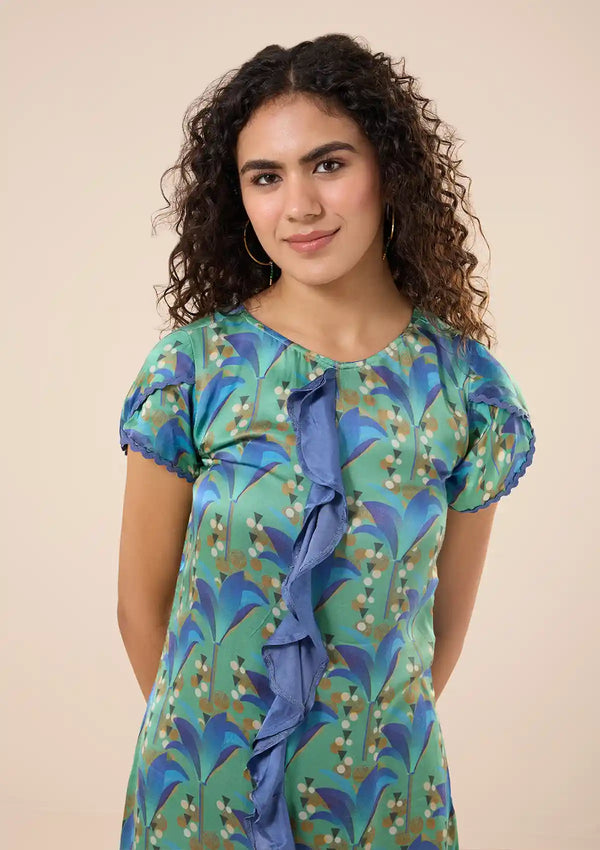Yuri Printed Floral Ruffle Dress
