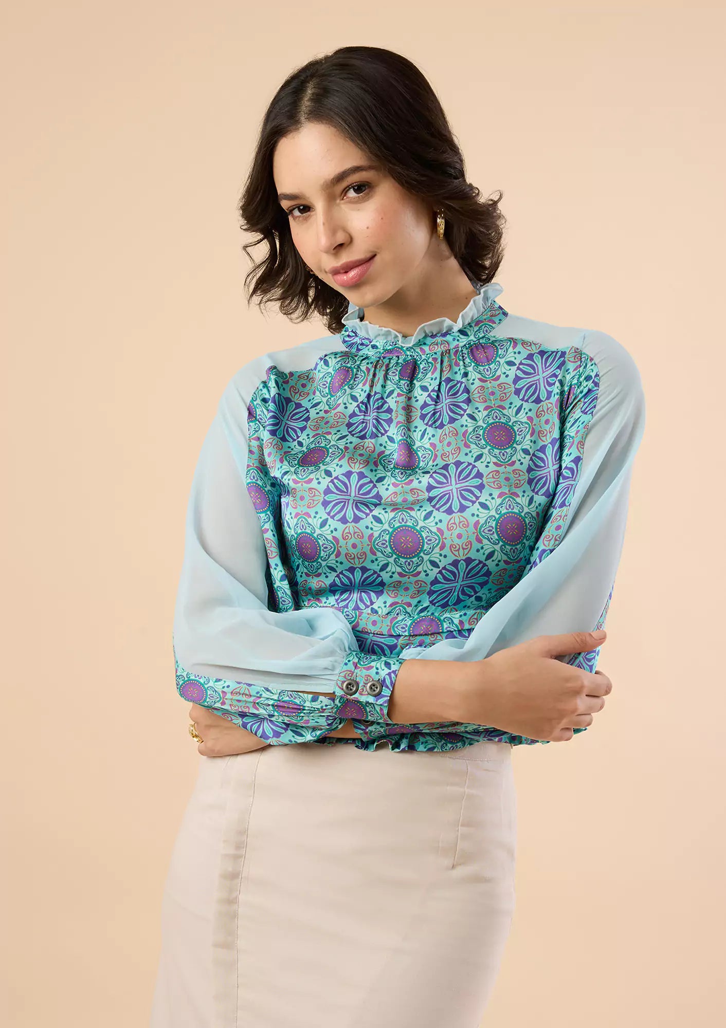 Zaraa - Arabesque Frill Collar Blouse for women
