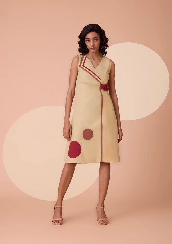 Ziba Lapel Collar Overlapping Dress With Buckle