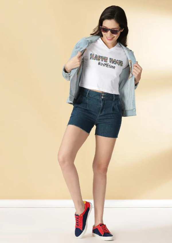 Happy Hour White V Neck Crop Top