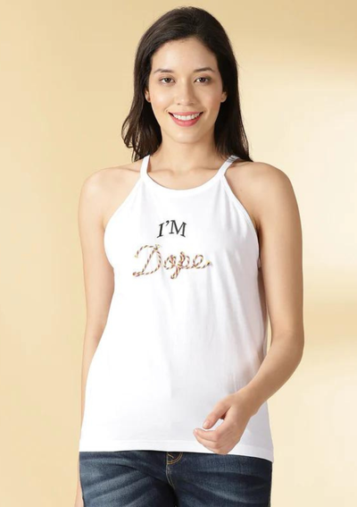 Buy White Sleeveless t-shirt for women at IshqME