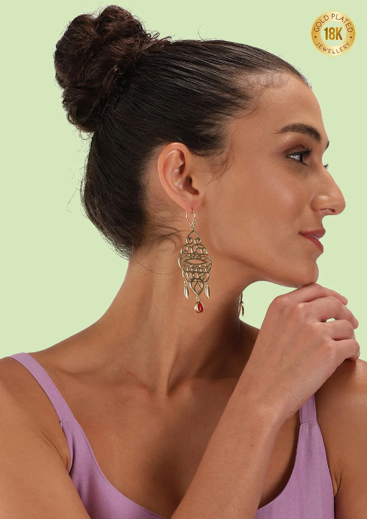 Coral Drop Filigree Earring