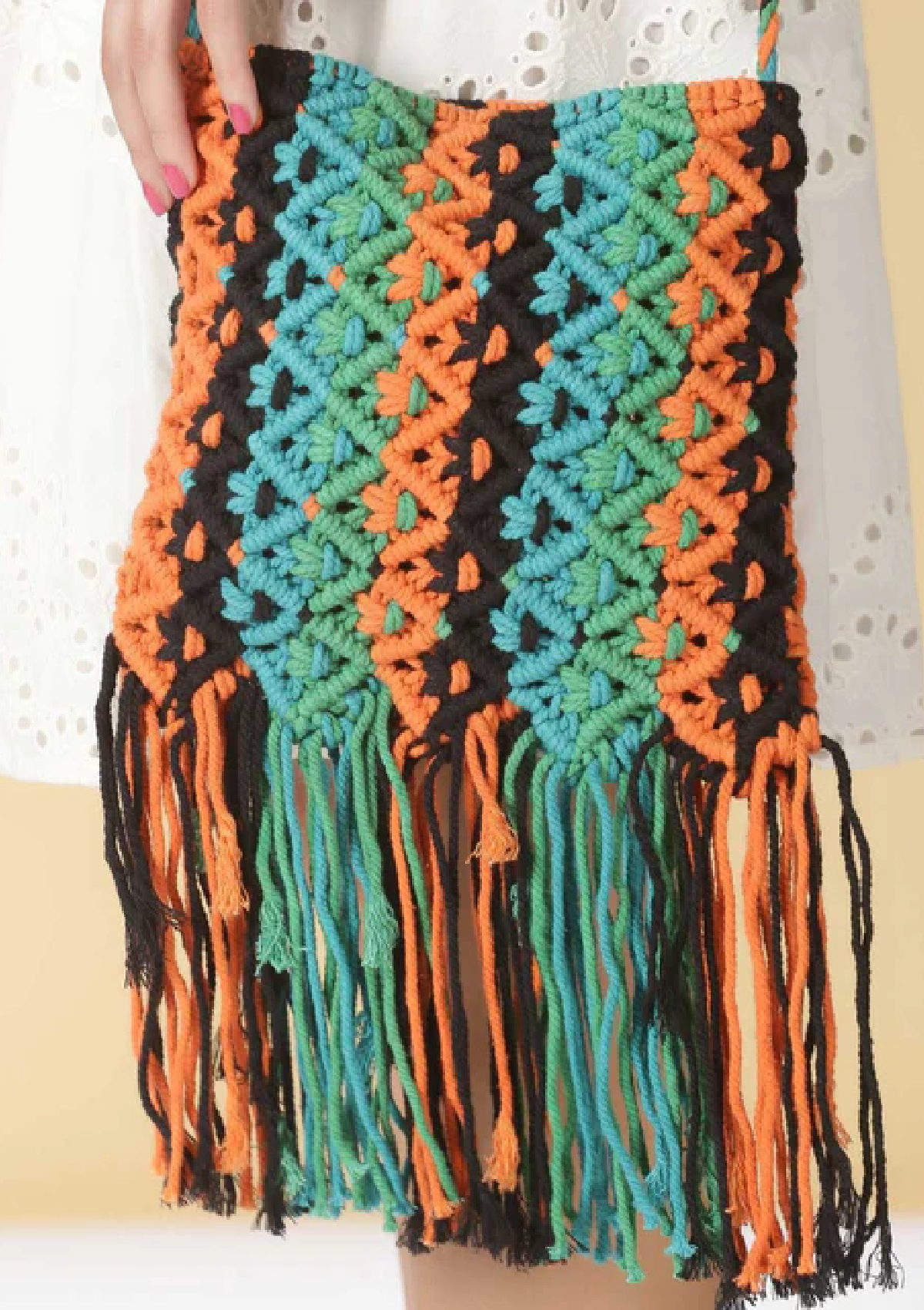 Macrame Crossbody Bag with Tassels